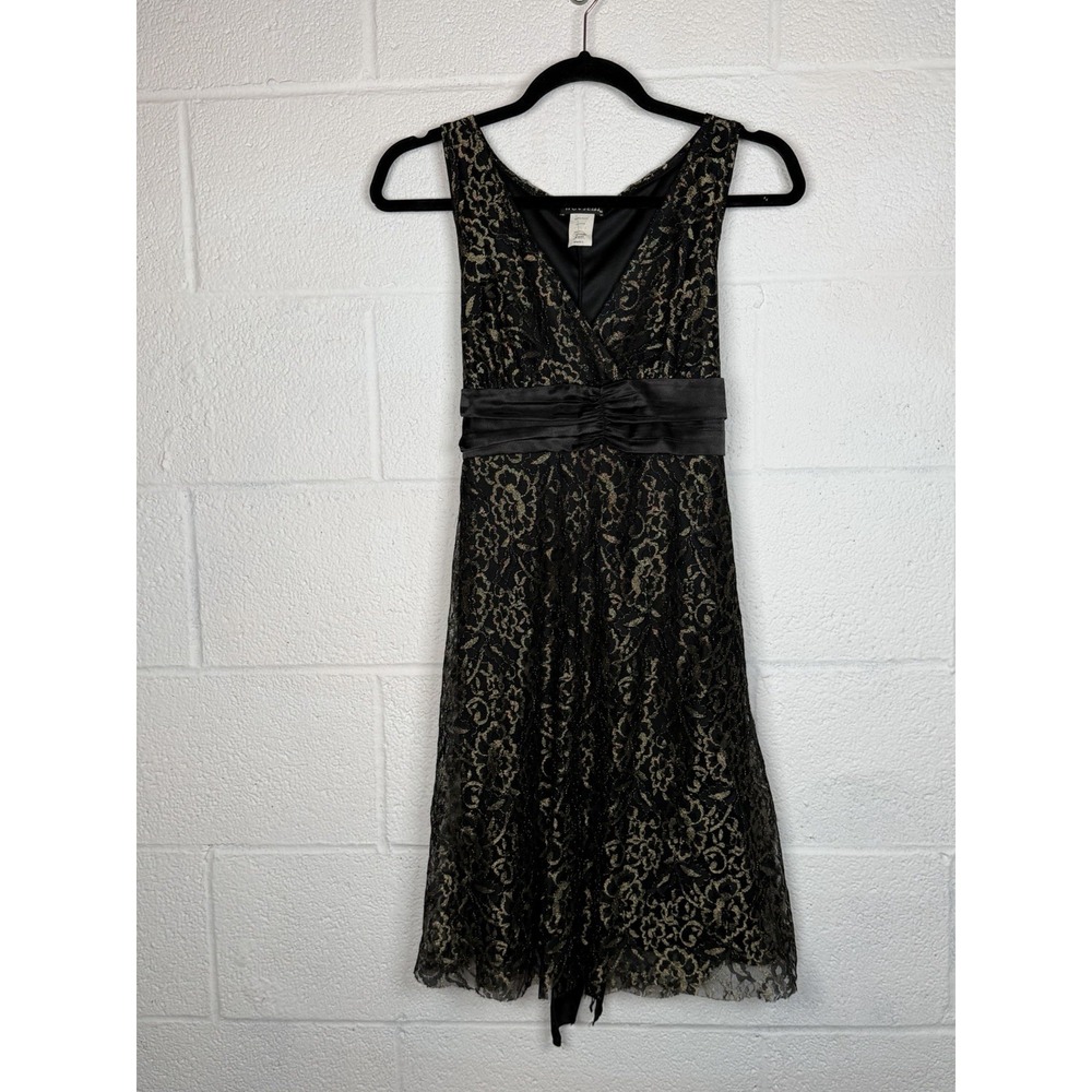 Y2K Wet Seal Black Gold Lace Holiday Empire Waist Cocktail Dress Small Made USA